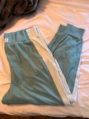 Teal and White Colorblock Jogger Pants